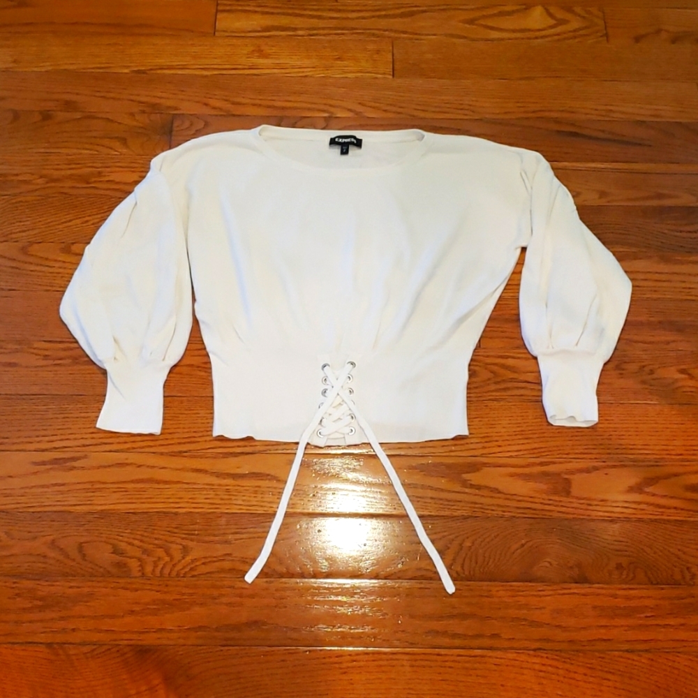 Express Lace up Balloon Sleeve Sweater